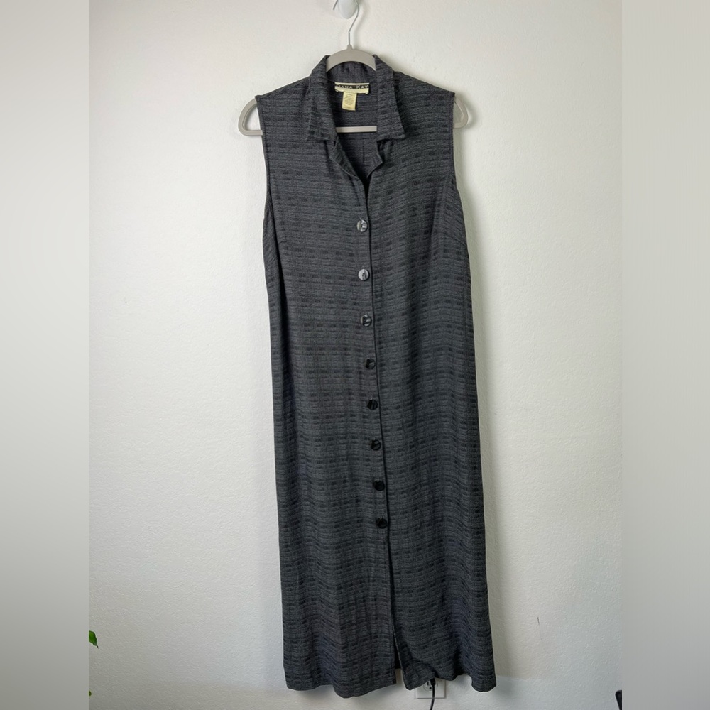 Dana Kay Black Gray Vintage Sleeveless Maxi Button Dress Vacation  Fall Office